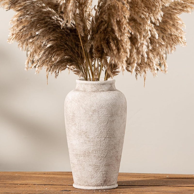 ooit Ceramic Large Flower Vase, 11 Inch Tall White Rustic Vase Farmhouse Decorative Vase Floral Pottery Vases for Home Decor Table Living Room Entryway Mantel Bedroom Bathroom Kitchen - Rustic White - Image 1